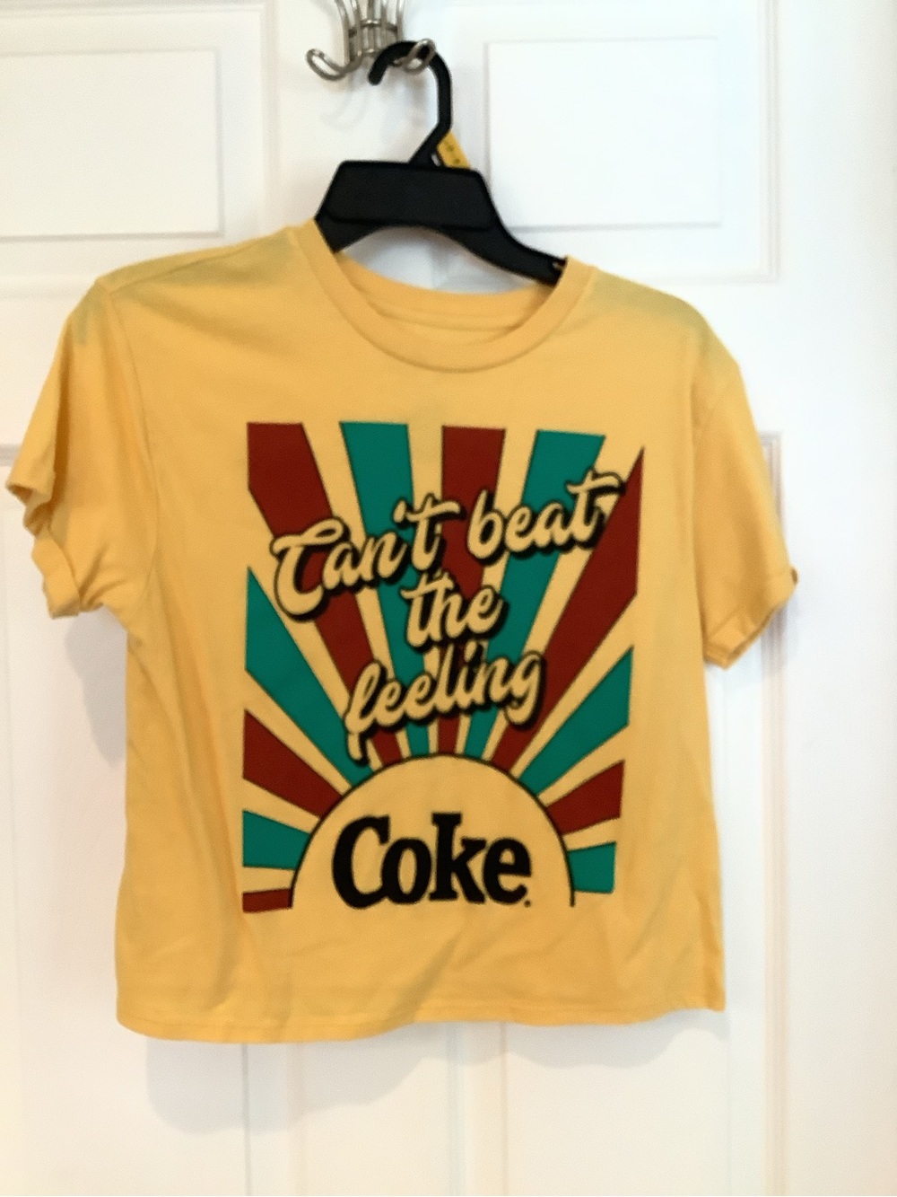 Coca Cola Yellow Graphic Tee with Teal & Maroon Print